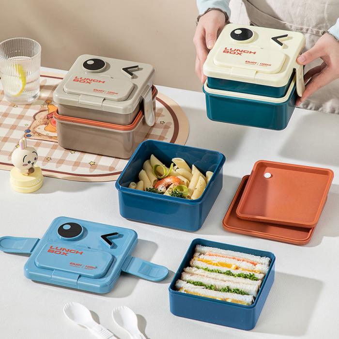 萌趣笑臉雙層可收納飯盒1500ml